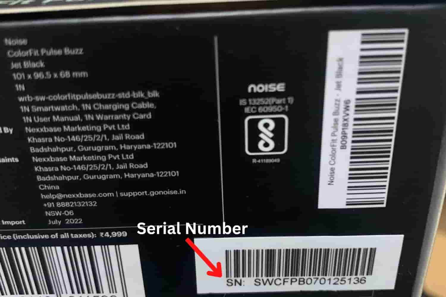 You will get noise Serial Number on box package of smartwatch