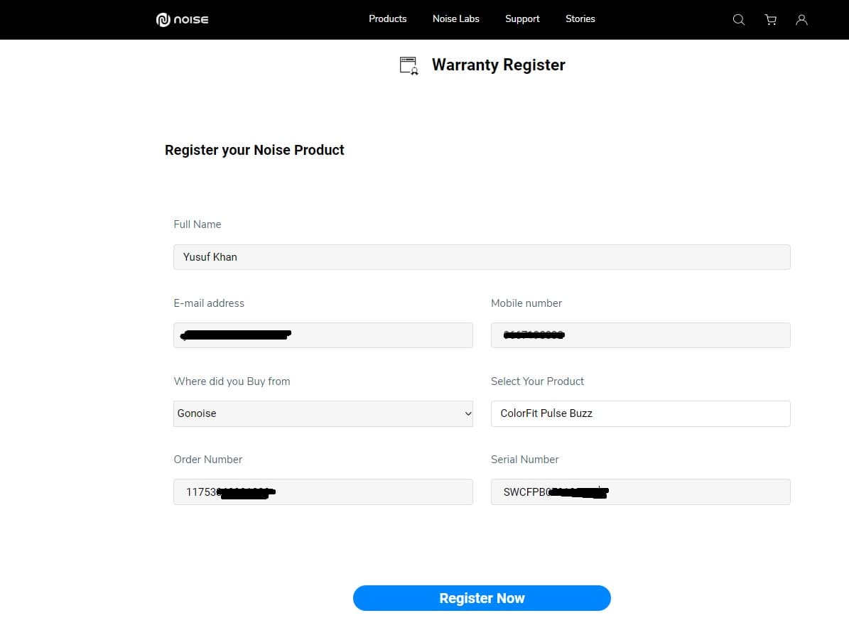 noise Warranty Registration Online Form